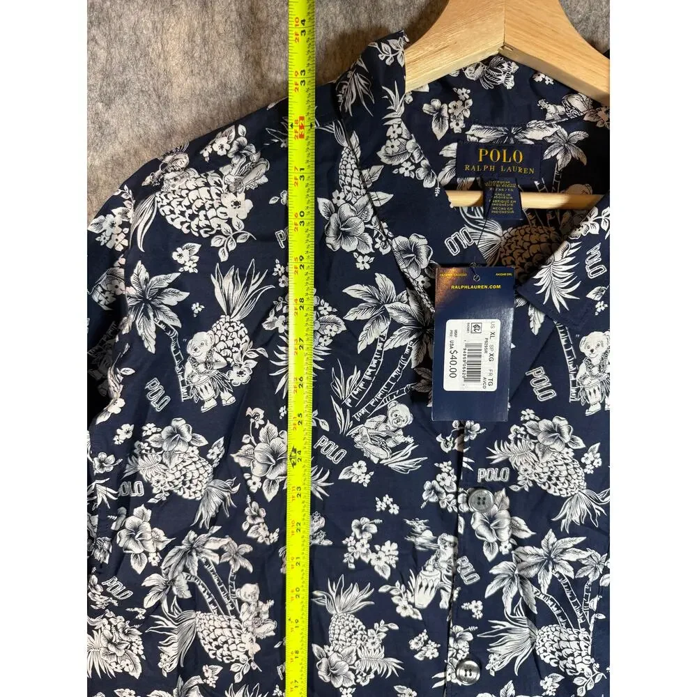 NEW Polo Ralph Lauren Mens XL Sleepwear Button Up Hawaiian Bears Sleep Shirt